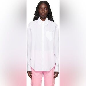 Moschino Jeans Heart Patch Cotton Shirt | Off-White Button Down | US 4